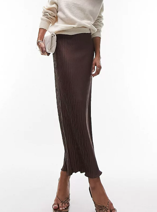 Topshop textured jersey midi skirt in brown