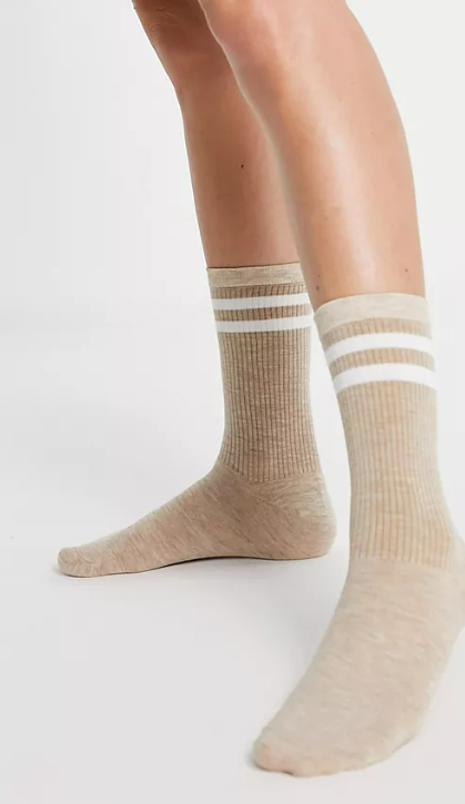 Ego sporty stripe socks in beige