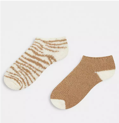 New Look zebra print cosy socks in brown pattern