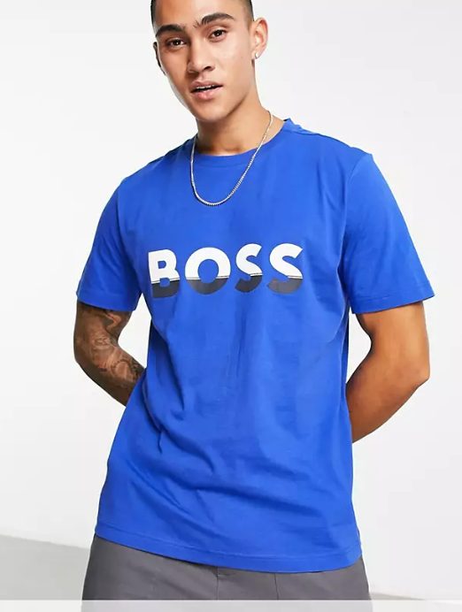 BOSS Athleisure Tee 1 large logo t-shirt in medium blue