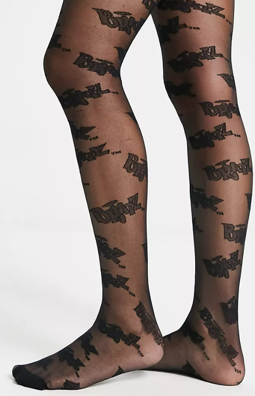 Skinnydip x Bratz sheer black tights with all over logo print