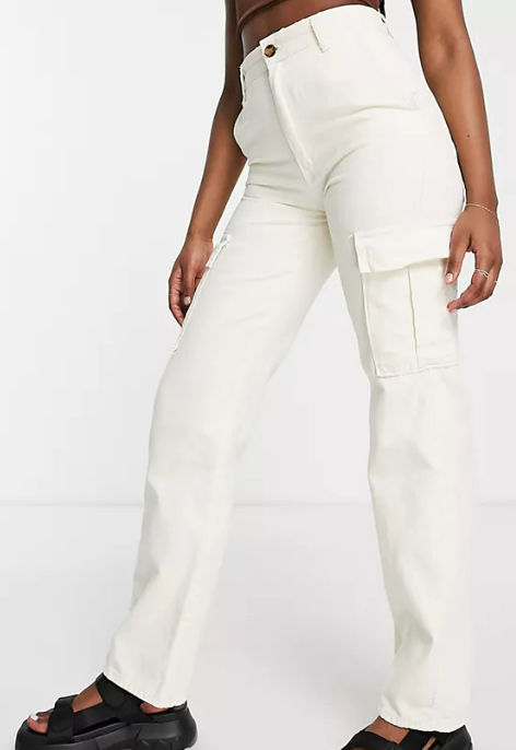 Stradivarius STR straight leg cargo trouser in ecru