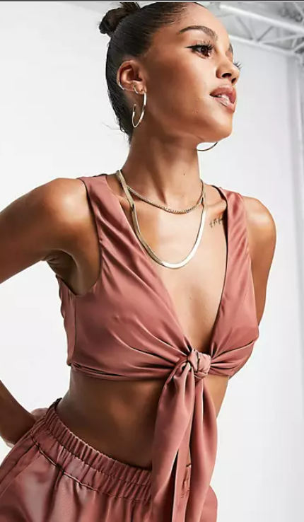 NA-KD co-ord tie front crop top in dusty pink