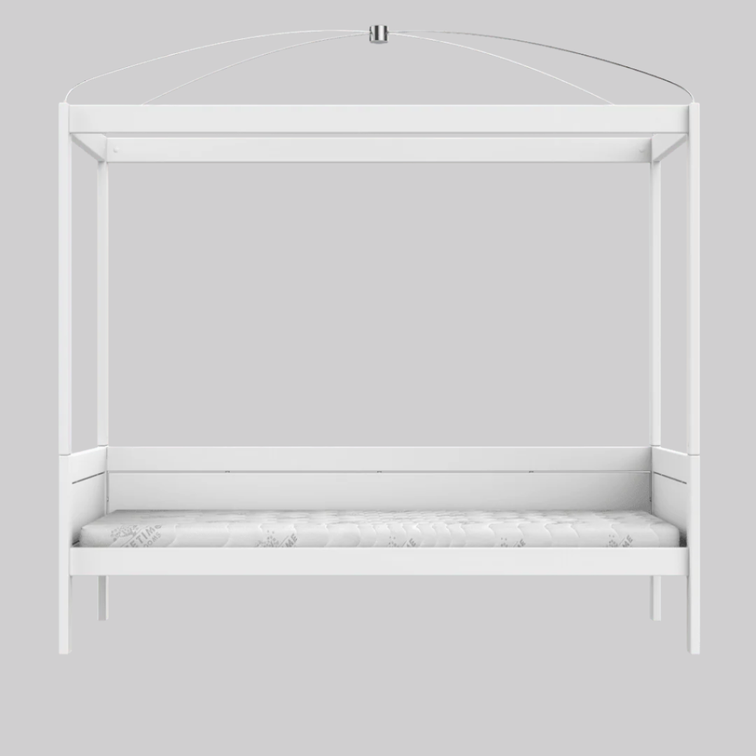 LIFETIME Kidsrooms – Canopy bed frame in white wood, without textiles
