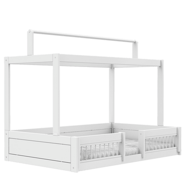 LIFETIME Kidsrooms Bed White / Premium (23) Montessori Bed with Top Construction and Bed Rails 120x200 cm