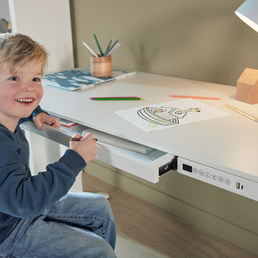 LIFETIME Kidsrooms Desk White Electrical Adjustable Desk with Drawer and USB