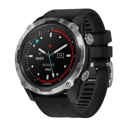 Descent™ Mk2, rustfrit stål med sort rem 010-02132-10 fra Garmin