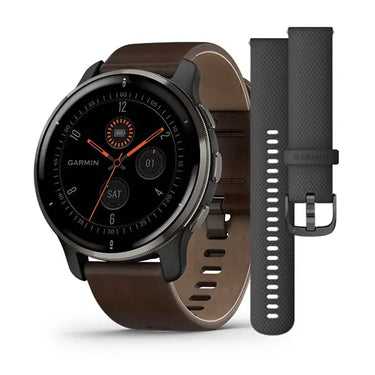 Venu 2 Plus, GPS, Black + Slate, Leather fra Garmin