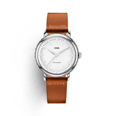 The Statesman - White Dial with Light Brown Strap fra ODE
