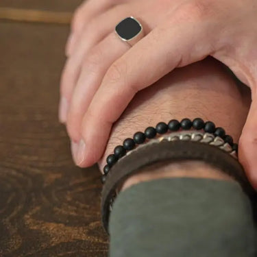 SON Rhod. sølvring med black onyx - Sølv fra Son Of Noa