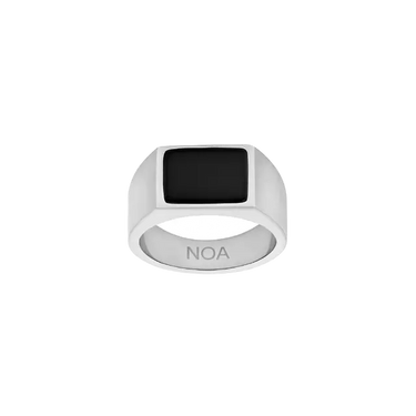 Ring m. Black Agate - Stål fra Son Of Noa