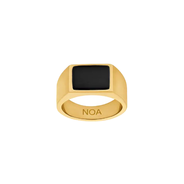 Ring m. Black Agate - Forgyldt Stål fra Son Of Noa