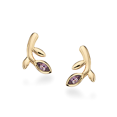 Ørestik m. ametyst - 8 kt. Guld fra Scrouples Jewellery