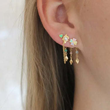 Love Heart Clover Enamel Ørering - Forgyldt fra Stine A Jewelry