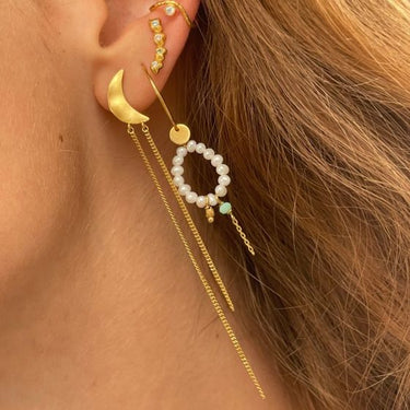 Bella Moon Ørering w. Long Chains - Forgyldt