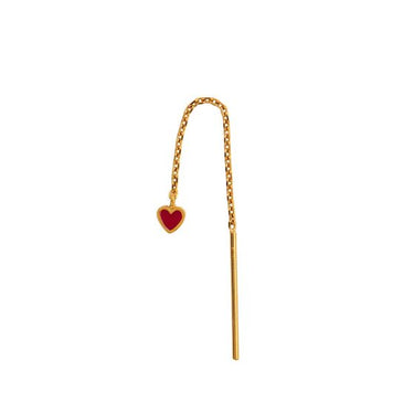 Dangling Love Heart Burgundy Enamel Ørekæde - Forgyldt