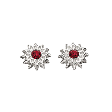 Ørepynt blomst rød zir. sølv fra Scrouples Jewellery