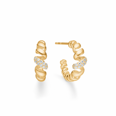 Swirl w. Diamonds Øreringe - 14 kt