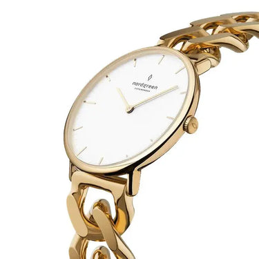 Native // White Dial // Gold Chain Watch Strap fra Nordgreen