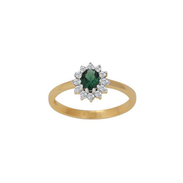 Roset guldring synt. Smaragd - 8 kt. Guld fra Gold Essentials