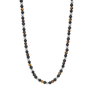 SON Yellow Tiger Eye/Mat Onyx/Lava Halskæde - Stål