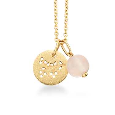 PrimaVera 14 kt. vedhæng rosa quartz m/ sølvkæde fra Scrouples Jewellery