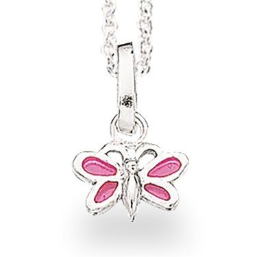 Vedhæng pink sommerfugl m. kæde - Sølv fra Scrouples Jewellery