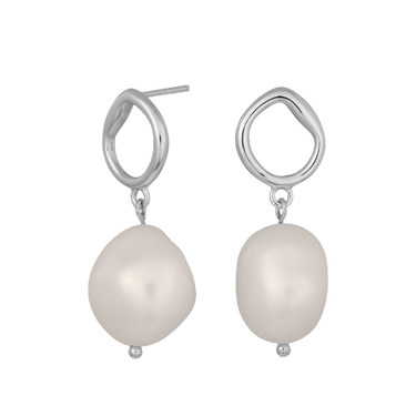 BAROQUE52 Ørehængere m. Perle 20mm - Rhod. Sølv fra Nordahl Jewellery