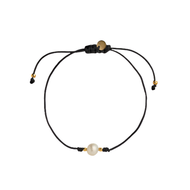 Petit Pearl Berrie Armbånd black ribbon - Forgyldt