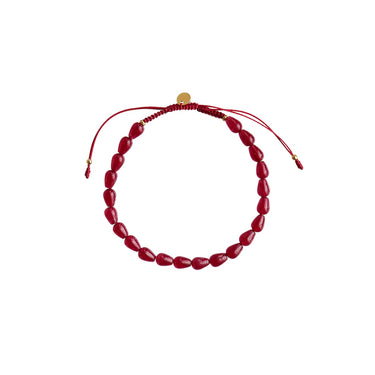 Love Drop Armbånd With Bordoux Ribbon - Forgyldt