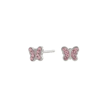 Øreringe Sommerfugl m. Pink Zirk. - Rhod. Sølv fra Noa Kids