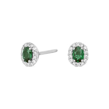 14kt. guldørestikker m/smaragd og dia 0.11ct w/si fra Siersbøl