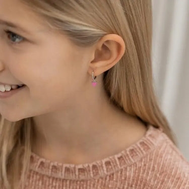 Øreringe m. Pink Emalje - Rhod. Sølv fra Noa Kids