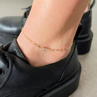 Ankelkæde Links Baguette Cubic Zirk. - Forgyldt fra Scrouples Jewellery