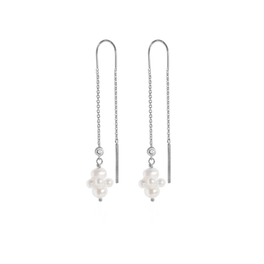 Pearl Cluster Dangling Øreringe - Sølv fra Bybiehl
