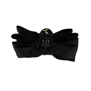 Satin Sløjfe Hårklemme Stor  - Black fra Studio Z