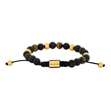 SON armbånd sort agate/lava/tigerøje og IP gold fra Son Of Noa