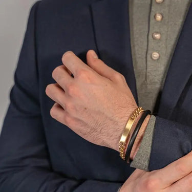 Børstet panser armbånd m. plade - Forgyldt stål fra Son Of Noa