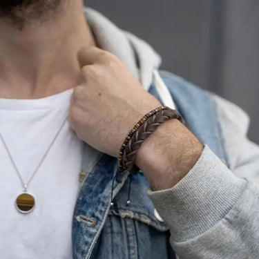 Armbånd grå kalveskind 19 cm - Stål fra Son Of Noa