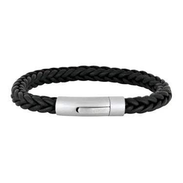Armbånd sort kalveskind 19 cm - Stål fra Son Of Noa