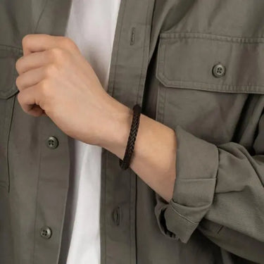 Armbånd brun kalveskind 19 cm - Stål fra Son Of Noa