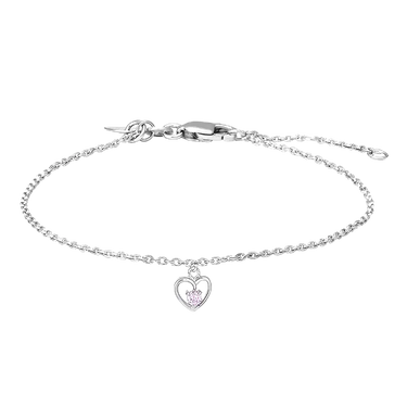 Armbånd Hjerte m. Lyserød Zirk. - Rhod. Sølv fra Noa Kids