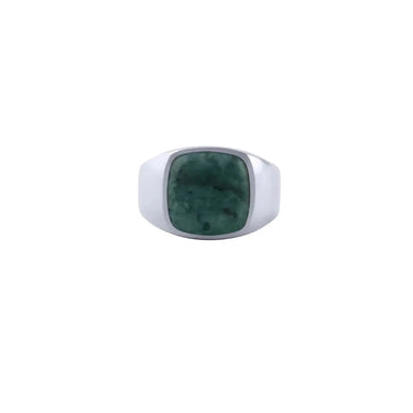 IX Cushion Signet ring - Sølv/green marble fra Ix Studios