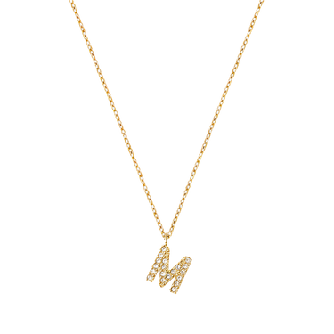 Stone Letter M Gold Necklace fra Mockberg