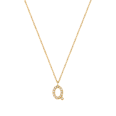 Stone Letter Q Gold Necklace fra Mockberg