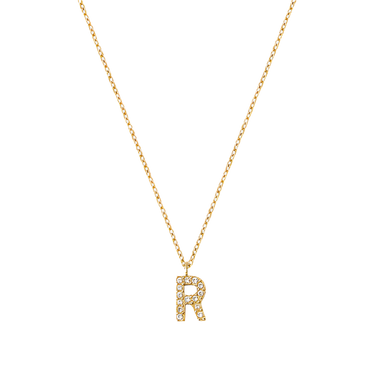 Stone Letter R Gold Necklace fra Mockberg