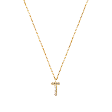 Stone Letter T Gold Necklace fra Mockberg