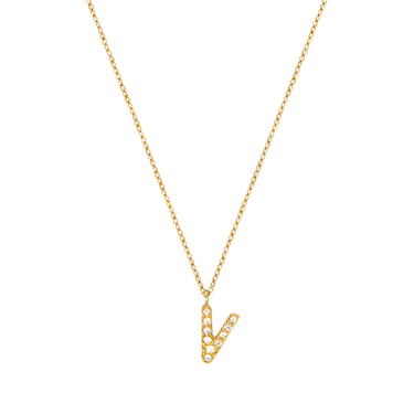 Stone Letter V Gold Necklace fra Mockberg