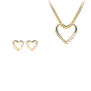 Heart Sæt m. Vedhæng &amp; Ørestikker - 8 kt. Guld fra PLAZA