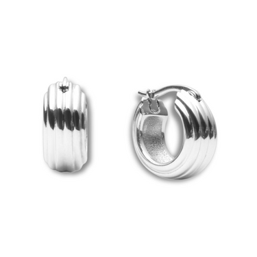 Edge Ribbed Small Silver Hoops - Stål